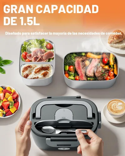 Vista 2 de Geveniss Lonchera Eléctrica para Almuerzo para Hombres, Mujeres y Adultos - Calentamiento Rápido de 80W - Lonchera Calentada con Contenedores Duales