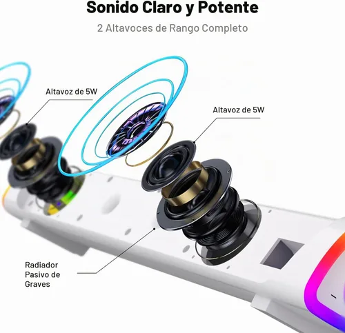 Vista 2 de SOULION Altavoces de computadora Bluetooth R30 Plus, con cable USB Blanco