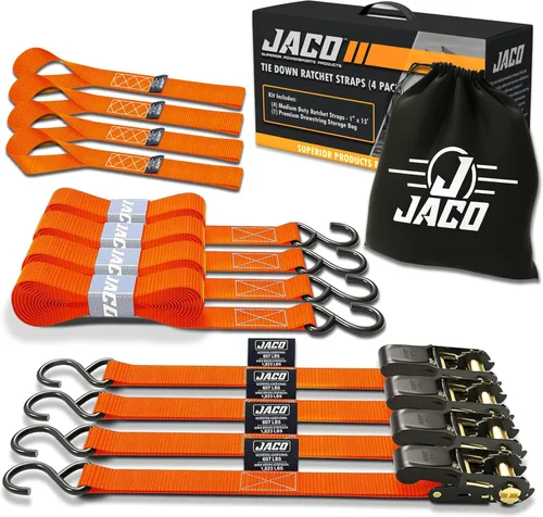 Vista 7 de JACO - Correas de amarre con trinquete, 1 pulgada x 15 pies (paquete de 4) 1,823 libras (negro)