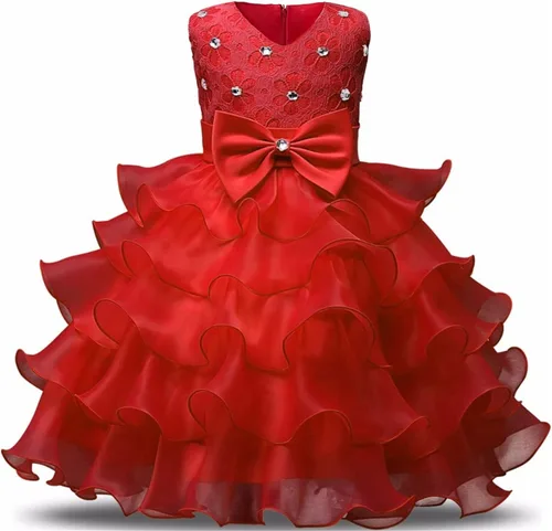 Vista 3 de NNJXD Vestido para Niña con Volantes y Encaje, Vestidos para Fiesta de Boda Violeta intenso