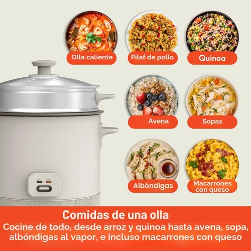Vista 5 de Arrocera BELLA de 16 tazas con vaporizador, cesta de cocción a vapor apta para lavavajillas, paleta de arroz y taza medidora, recipiente de cocción
