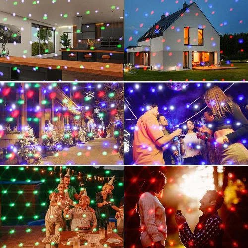 Vista 6 de Proyector de luces de nieve de Navidad, proyector de luz LED de Halloween, luces de vacaciones al aire libre con lámpara giratoria transparente