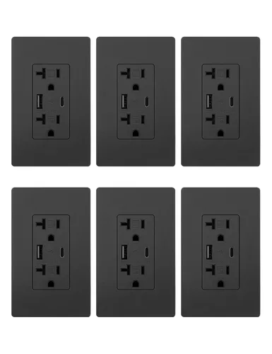 Vista 12 de MOES - Salidas USB (certificadas UL), puertos tipo C y USB-A, carga rápida de 5VDC 4.8A 24W, resistente a manipulaciones, compatible con caja