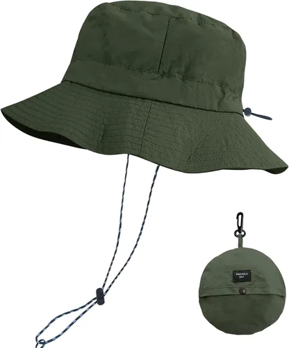 Vista 11 de PFFY Packable Sun Bucket Hat for Men Women Outdoor UV Protection Sun Hats Caqui