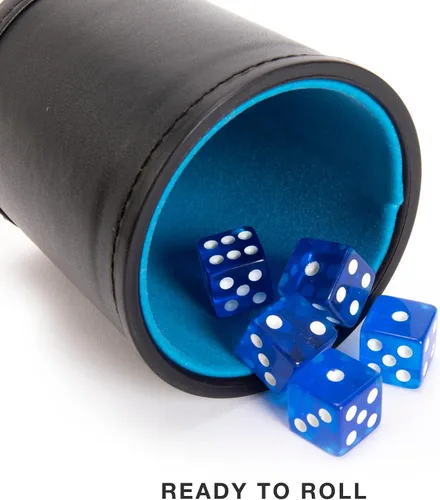 Vista 5 de Brybelly Juego de dados con taza de dados – Perfecto para juegos de dados de casino para la familia de dados de cuero – Coctelera de dados de póker
