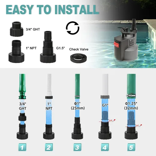 Vista 6 de FLUENTPOWER - Bomba de sumidero sumergible de 1/2 HP 2500 GPH, bomba de agua de utilidad, control automático/manual mediante interruptor de flotador