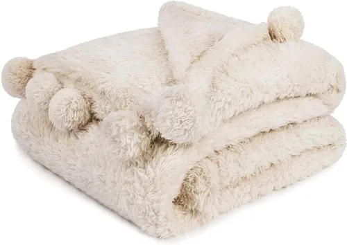 Vista 13 de PAVILIA Manta de sherpa negra para sofá, cálida manta de felpa con pompones, manta mullida para sofá, ligera, suave y acogedora con pompones, 50 x