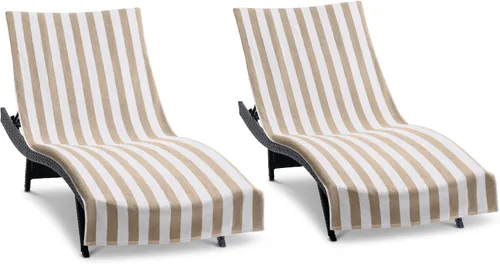 Vista 11 de Arkwright California - Funda para tumbona de playa, paquete de 2 - Toalla de algodón suave y a rayas estilo cabana con bolsillo para silla de playa