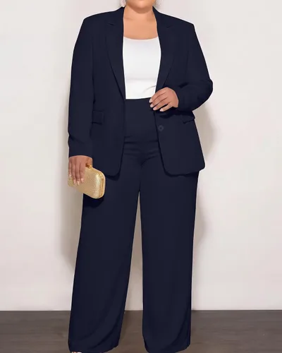Vista 6 de Conjunto de 2 piezas para mujer, talla grande, para negocios, casual, para Azul marino