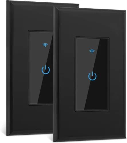Vista 9 de Smart Light Switch 2.4GHz WiFi Light Switch Compatible with Alexa and Google Home, Single Pole, Needs Neutral Wire (Black)