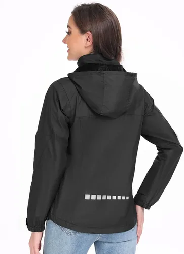 Vista 2 de Chaqueta impermeable plegable para mujer, ligera, impermeable, con capucha, cortavientos para viajes al aire libre, senderismo