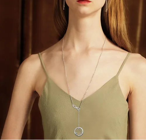 Vista 2 de Collar largo de plata de ley Larait Bar Y Lariat de cadena larga ajustable collar de regalo para ella, 30 pulgadas