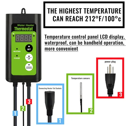Vista 3 de Calentador de agua sumergible de 1800 W para bañera de hidromasaje y piscina, portátil, con control de temperatura y protección contra fugas GFCI