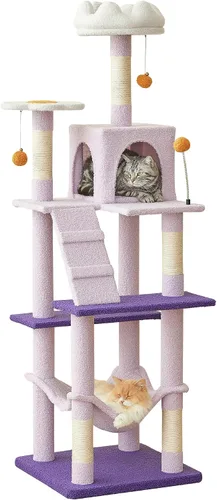 Vista 21 de MWPO - Árbol para gatos, multiestructura para gatos grandes con postes rascadores de sisal, plataforma acolchada, hamaca y condominio, torre Beige