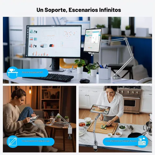 Vista 7 de AboveTEK Soporte para iPad 2 en 1 para escritorio, brazo de aluminio para iPad con abrazadera y cabezal de anillo magnético, soporte ajustable