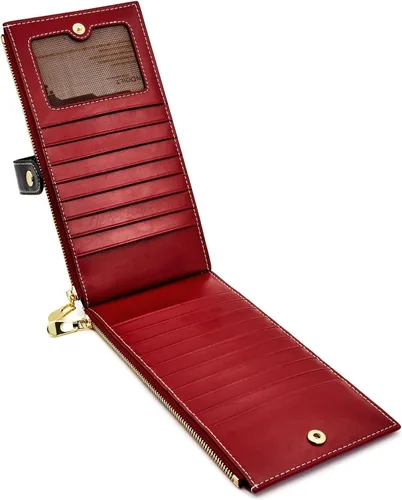 Vista 3 de ANDOILT - Cartera de cuero genuino para mujer con bloqueo RFID para tarjeta de crédito con cremallera