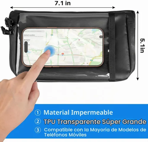 Vista 3 de WOTOW Bolsa de Manillar Impermeable para Bicicleta, Bolsa de Cesta Frontal con Soporte para Teléfono de Pantalla Táctil, Bolsa de Almacenamiento