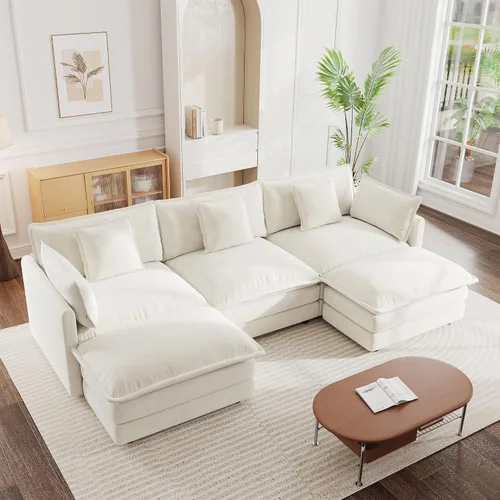 Vista 14 de mikibama - Sofá seccional modular, sofá en forma de L de 76.4 pulgadas para sala de estar, sofá cama cómodo tipo nube con otomano móvil, combinación
