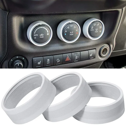 Vista 13 de Cubierta de botón de audio para aire acondicionado, decoración de anillo giratorio para interruptor, trim para Jeep Wrangler JK JKU Patriot Negro