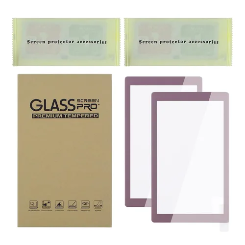 Vista 9 de eXtremeRate 2 Pack Dark Grayish Violet Border Transparent HD Saver Protector Film, Tempered Glass Screen Protector for Nintendo Switch Lite