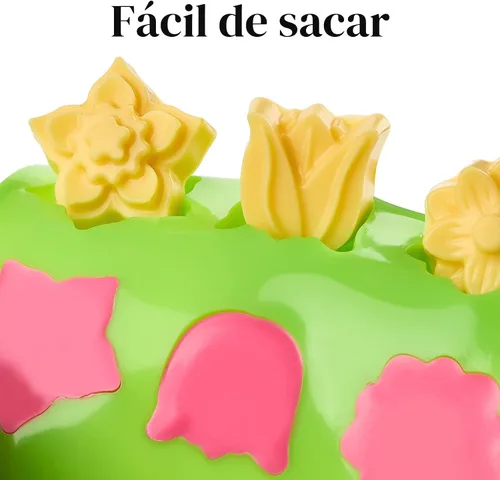 Vista 4 de 6 piezas de moldes de silicona para chocolate con forma de flor, juego de moldes de 15 cavidades con forma de rosa, corazón, estrella, moldes
