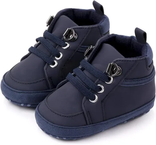 Vista 2 de Sekantrol Zapatos de cuna para recién nacidos, zapatos de bebé para niños y niñas, suela de goma suave, zapatos de moda de caña alta antideslizantes