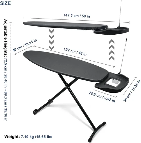 Vista 2 de Duwee Tabla de planchar de 18 x 48 pulgadas con soporte de hierro retráctil, tabla de planchar extra ancha tamaño matrimonial, cubierta resistente