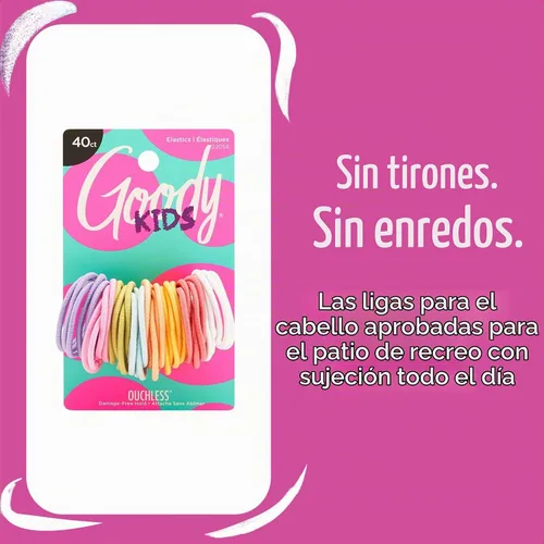 Vista 2 de Goody Bandas Elásticas para el Cabello Ouchless para Niños – Sin Tirones, Sin Roturas, Sujeción Sin Enredos para Cabello Fino – 40