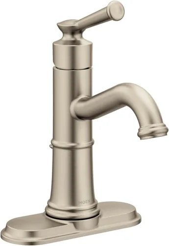 Vista 9 de Moen Belfield Grifo de Lavabo de Baño de Una Manija en Níquel Cepillado con Ensamble de Desagüe y Placa de Cubierta Opcional, 6402BN