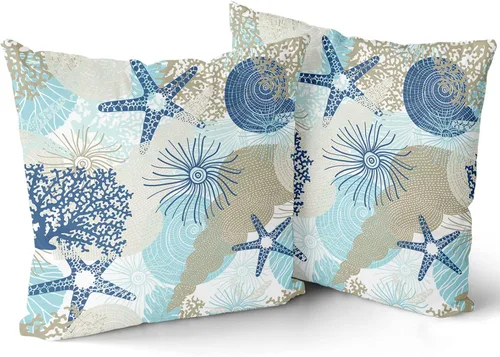 Vista 2 de Kawani Fundas de almohada náuticas costeras 18x18 en fundas de almohada decorativas para sofá con temática de playa y océano, juego de 2 almohadas