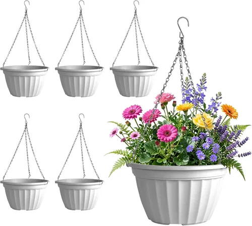 Vista 8 de FGstyle Paquete de 6 macetas colgantes de 8 pulgadas, macetas de riego automático para plantas de interior, cesta colgante de plástico con elevador