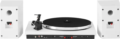 Vista 5 de Crosley T150B-WH - Moderno sistema de tocadiscos Bluetooth de 2 velocidades con brazo de tono ponderado variable y altavoces estéreo, color blanco