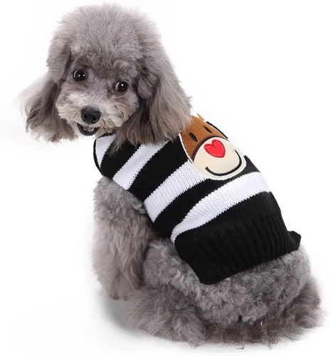 Vista 3 de Suéter de dos patas de algodón acanalado para Halloween, cuello alto a rayas alces estampado de Navidad para Teddy, Chihuahua, Shih Tzu, Yorkshire
