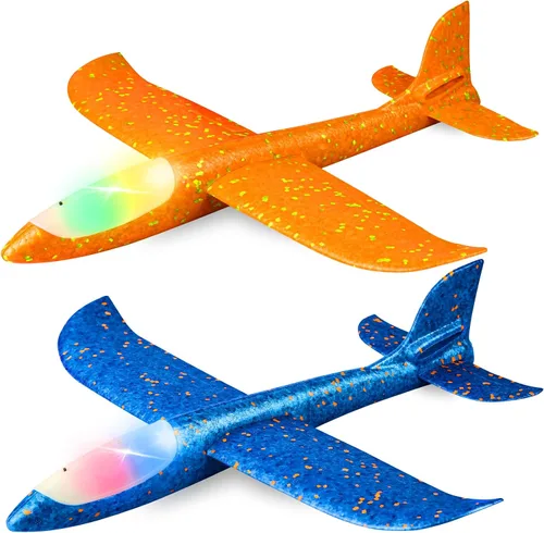 Vista 9 de CUKU Paquete de 4 juguetes de avión con luz LED, avión grande de espuma de 17.5 pulgadas, 2 modos de vuelo, avión planeador, juguetes voladores al