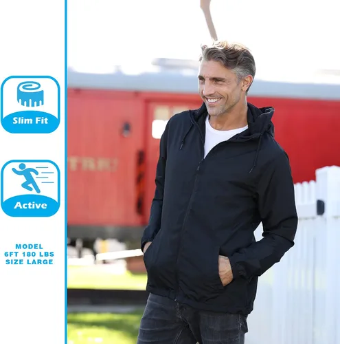 Vista 3 de Global Blank - Chaqueta cortavientos ligera para hombre resistente al agua.