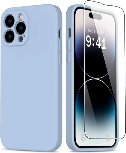 Vista 9 de Goodon Funda para iPhone 14 Pro Max con protector de pantalla y protección de lente de cámara, goma de gel de silicona suave a prueba de golpes