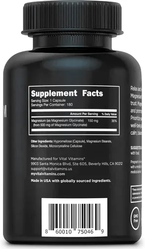 Vista 9 de Vital Vitamins Glicinato de magnesio 500 mg - Fórmula de alta absorción - Promueve la relajación, la calma y el sueño reparador - Suplemento