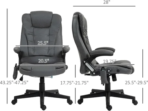 Vista 3 de HOMCOM Silla de oficina de masaje vibratorio de 6 puntos con calor, silla de oficina ejecutiva de microfibra con respaldo alto, respaldo reclinable