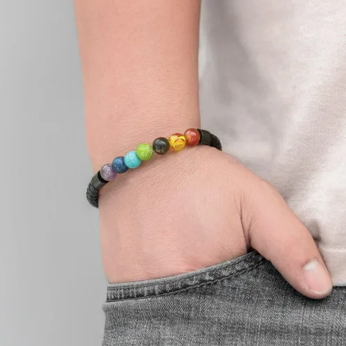 Vista 7 de Pulsera de cuentas de cuero genuino con cierre magnético de 8.5 pulgadas
