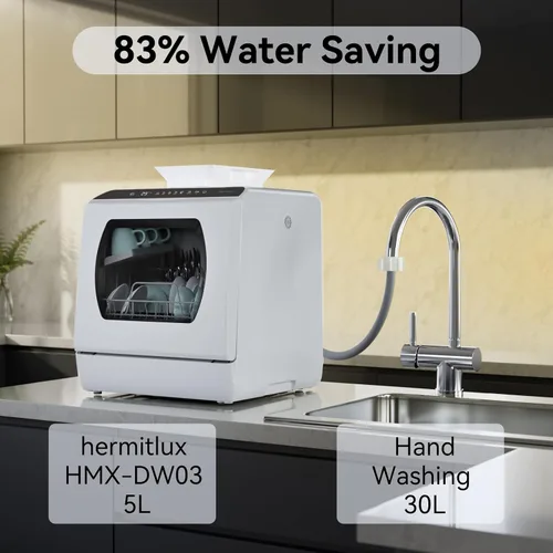 Vista 11 de Hermitlux Lavavajillas portátiles para encimera, 5 programas de lavado, mini lavavajillas con tanque de agua integrado de 5 litros para apartamentos