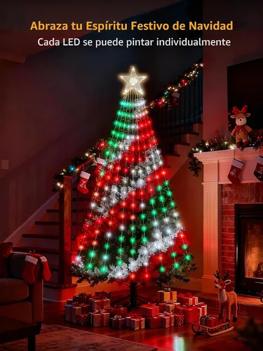 Vista 2 de luces inteligentes para árbol de Navidad, espectáculo de luces LED de cambio de color DIY, 6 pies, más de 200 escenas, cascada de luces de árbol