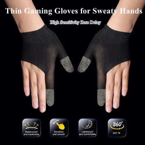 Vista 3 de Guantes de juego para manos sudorosas, ultrafinos y transpirables para pantalla táctil, guantes de juego con mangas para dedos para el pulgar