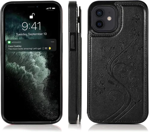 Vista 4 de Asuwish Funda compatible con iPhone 12 Pro iPhone12 6.1, protector de pantalla de vidrio templado, tarjetero y cartera, funda de cuero para iPhone