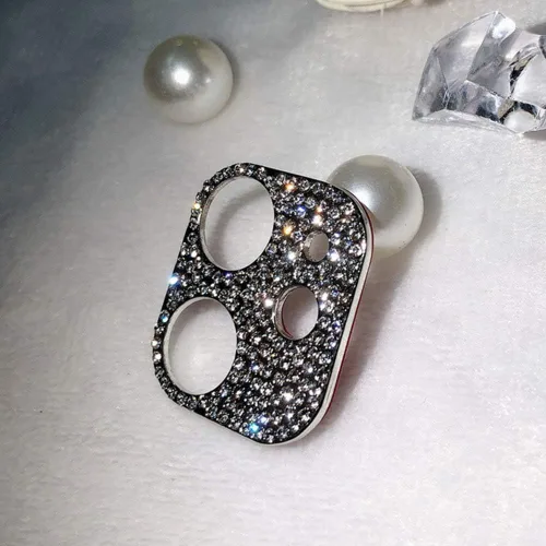 Vista 16 de Paquete de 2 protectores de lente de cámara con purpurina compatibles con iPhone 11 de metal con diamantes brillantes para lente de cámara (negro)
