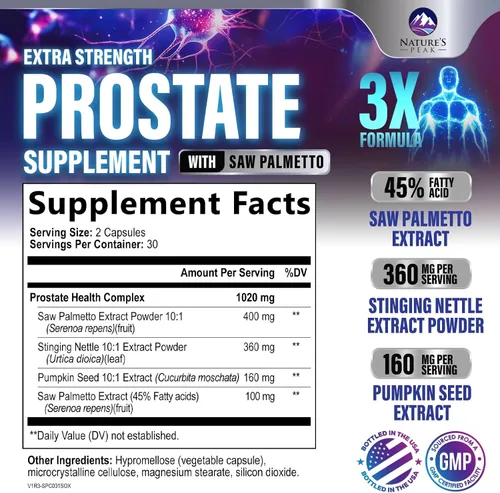 Vista 2 de Suplementos para la Salud de la Próstata para Hombres 1000mg - 3X Fuerza con Mezcla de Saw Palmetto, Raíz de Ortiga y Complejo de Apoyo de Semilla