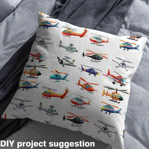 Vista 4 de Tela decorativa de aviones, impresión 3D, varias telas de avión por yarda para niños y niños, tela de tapicería de helicópteros de vuelo de combate