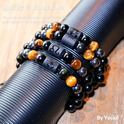 Vista 6 de Pulseras de la amistad, pulsera de obsidiana negra arcoíris para mujeres y hombres, 0.394 pulgadas (0.394 in), ojo de tigre, hematita y cristal