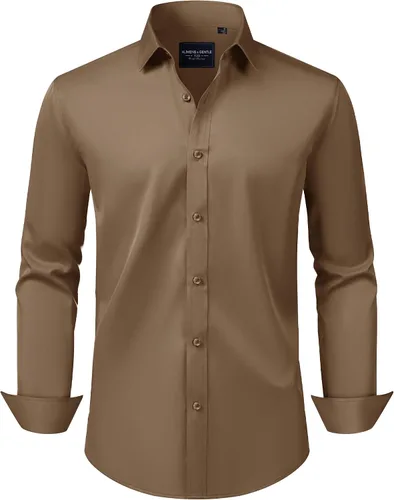 Vista 64 de Alimens & Gentle Camisas de vestir para hombre, manga larga, elásticas, sin arrugas, con botones