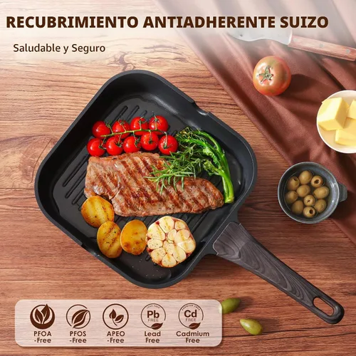 Vista 2 de SENSARTE Sartén antiadherente para estufas, plancha versátil con boquillas de vertido, superficie de cocción grande cuadrada, sartén duradera