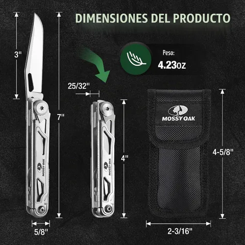 Vista 3 de Mossy Oak - Cuchillo multiherramienta plegable de bolsillo 12 en 1 con funda, cuchillo multiherramienta de acero inoxidable con clip, herramientas
